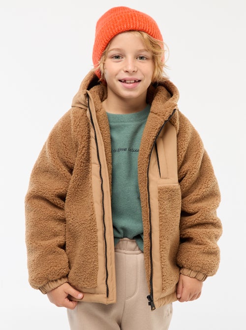 Blusão com capuz bimaterial efeito shearling - Kiabi