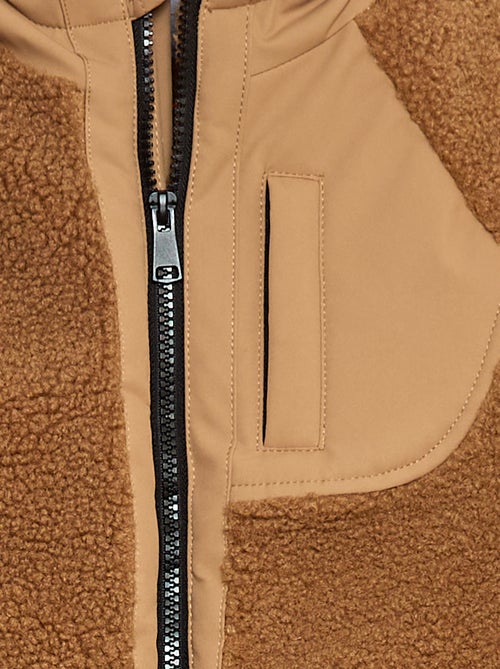 Blusão com capuz bimaterial efeito shearling - Kiabi