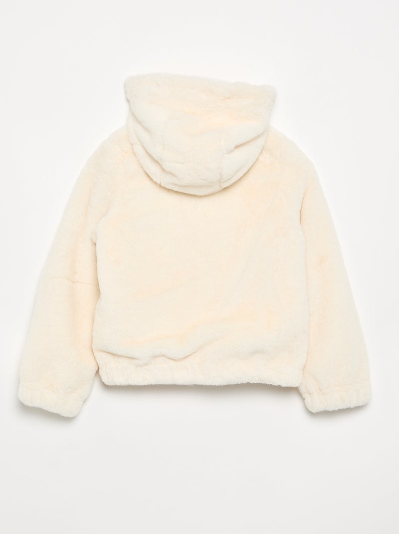 Blusão com capuz de pelo sintético Branco - Kiabi