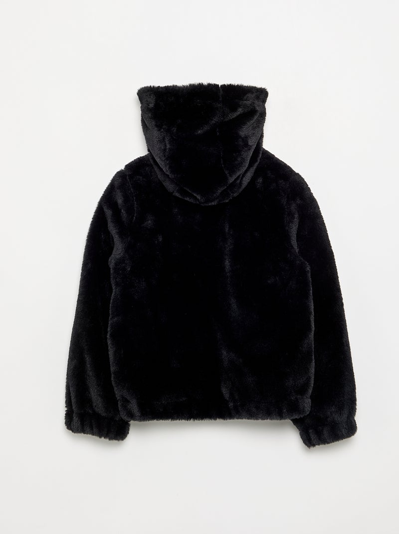 Blusão com capuz de pelo sintético Preto - Kiabi