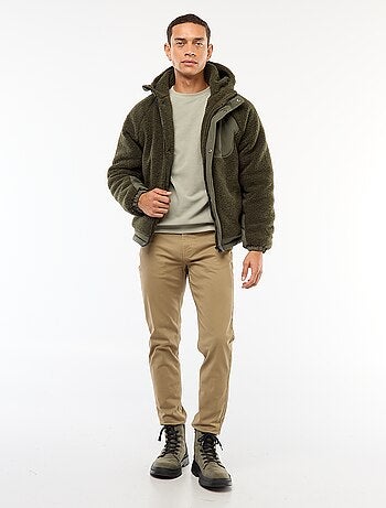 Blusão com capuz efeito pele de ovelha