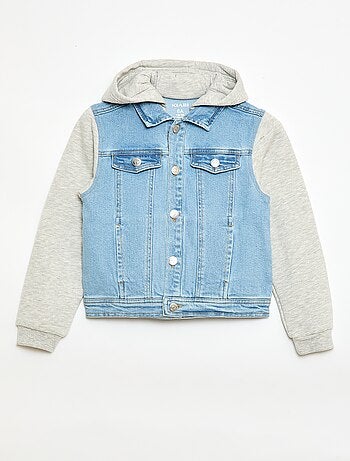 Blusão com capuz em ganga e jersey