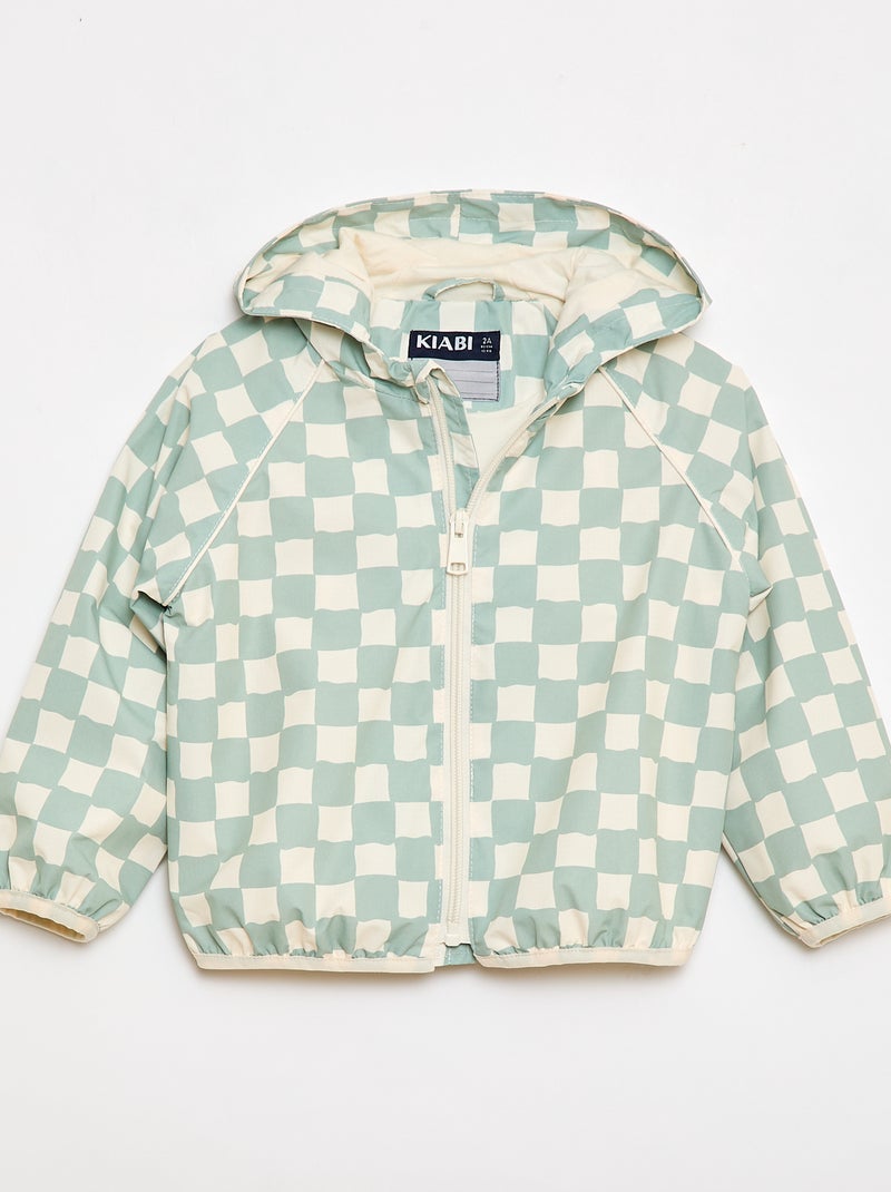 Blusão corta-vento com capuz estampado Verde - Kiabi