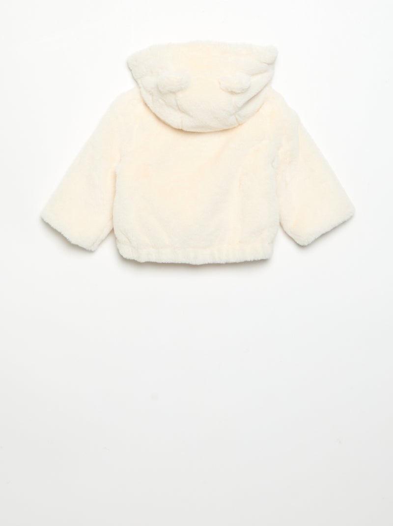 Blusão curto com capuz de pelo sintético Branco - Kiabi