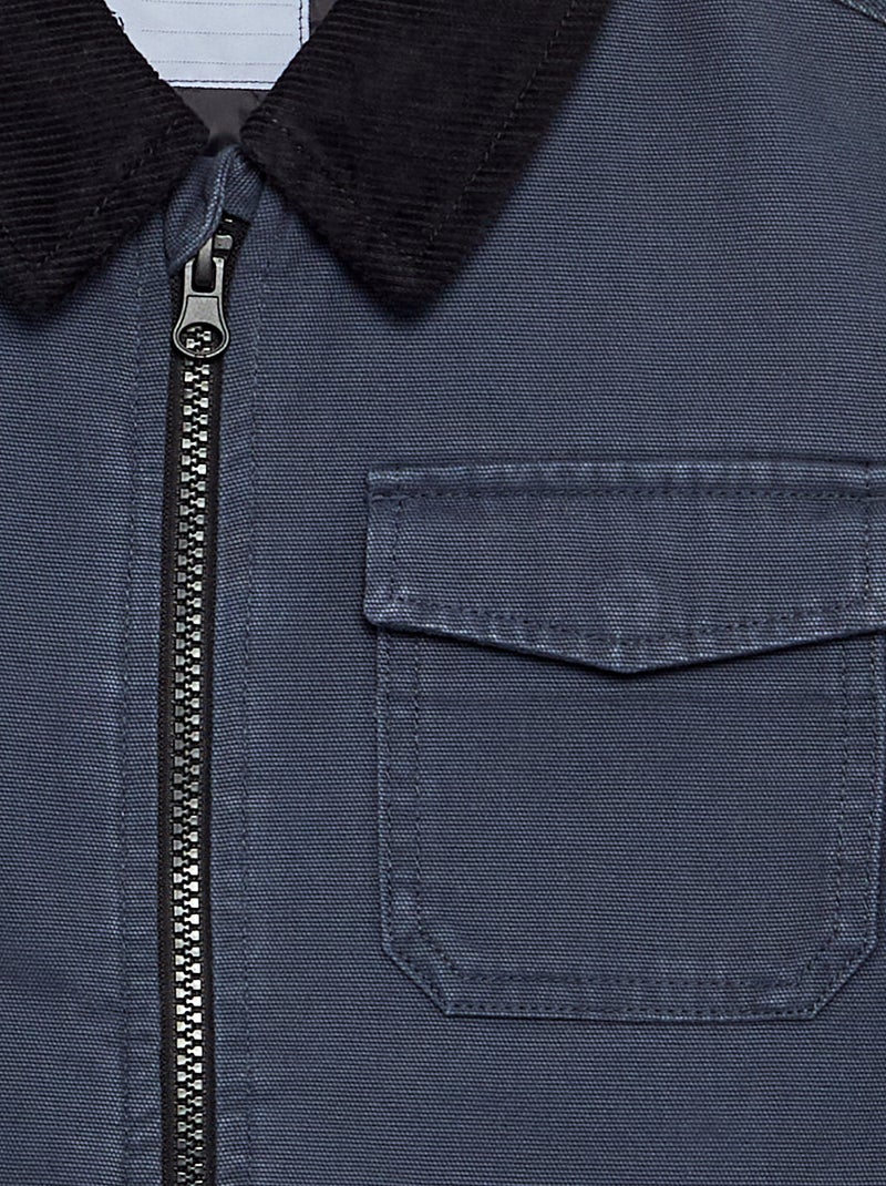 Blusão curto com gola de veludo contrastante Azul - Kiabi