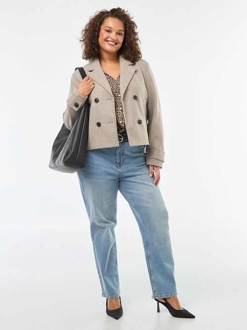 Blusão curto tipo lã com 2 bolsos - Kiabi