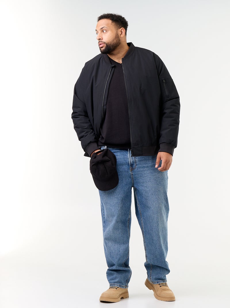 Blusão de aviador com gola em malha canelada Preto - Kiabi