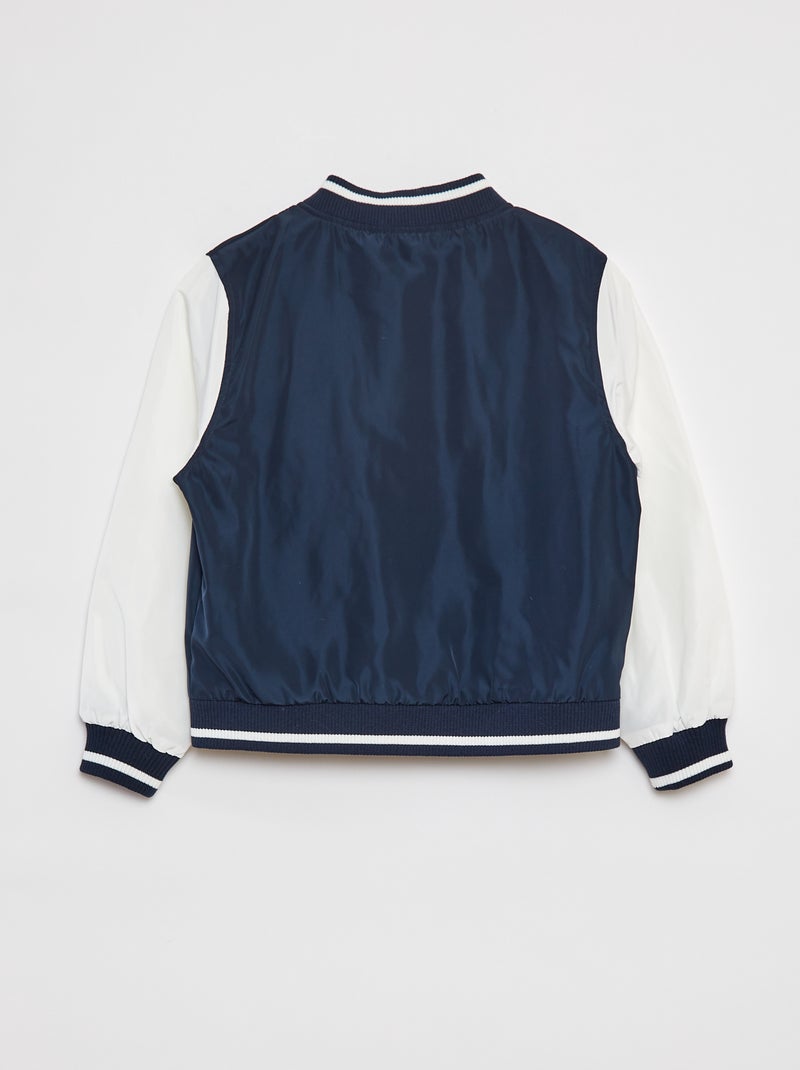 Blusão de aviador com molas de pressão e bordados AZUL - Kiabi