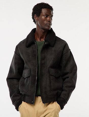 Blusão de aviador estilo pele com gola efeito shearling