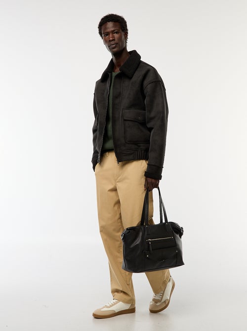 Blusão de aviador estilo pele com gola efeito borrego - Kiabi