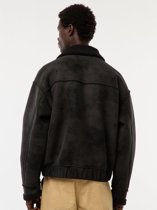 Blusão de aviador estilo pele com gola efeito borrego - Kiabi