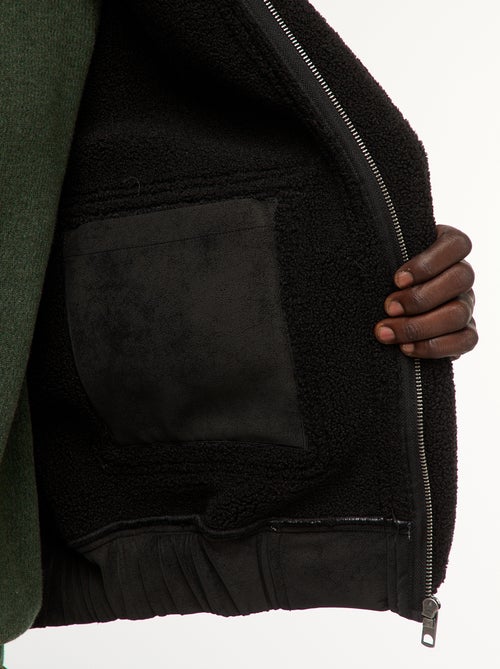 Blusão de aviador estilo pele com gola efeito borrego - Kiabi