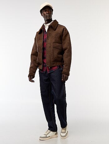 Blusão de aviador estilo pele com gola efeito shearling
