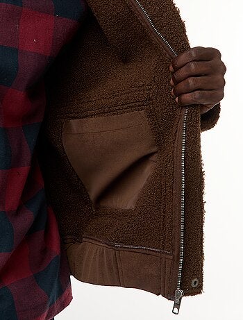 Blusão de aviador estilo pele com gola efeito shearling