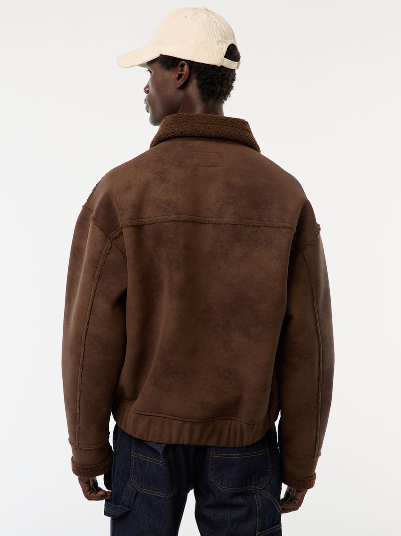 Blusão de aviador estilo pele com gola efeito shearling Castanho - Kiabi