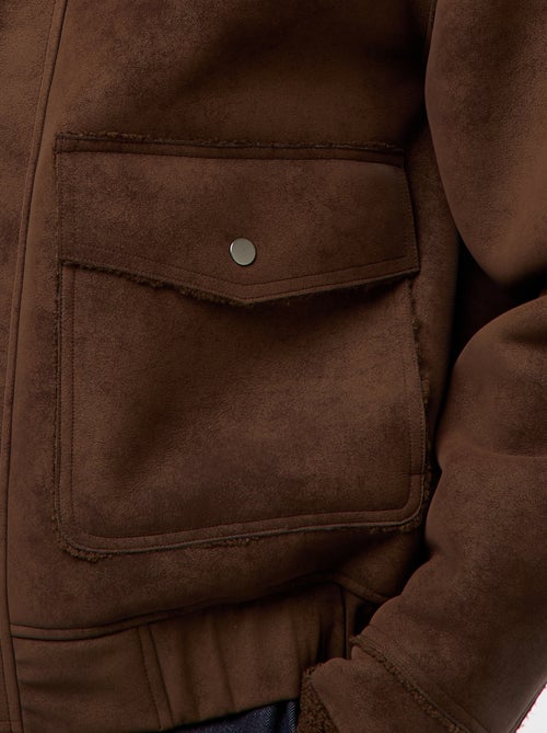 Blusão de aviador estilo pele com gola efeito shearling - Kiabi