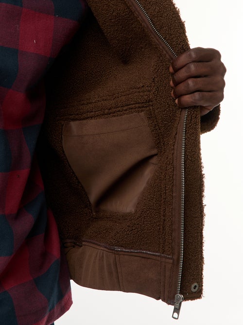 Blusão de aviador estilo pele com gola efeito shearling - Kiabi