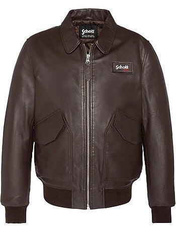 Blusão de Couro Preto para Homem Schott LCJET