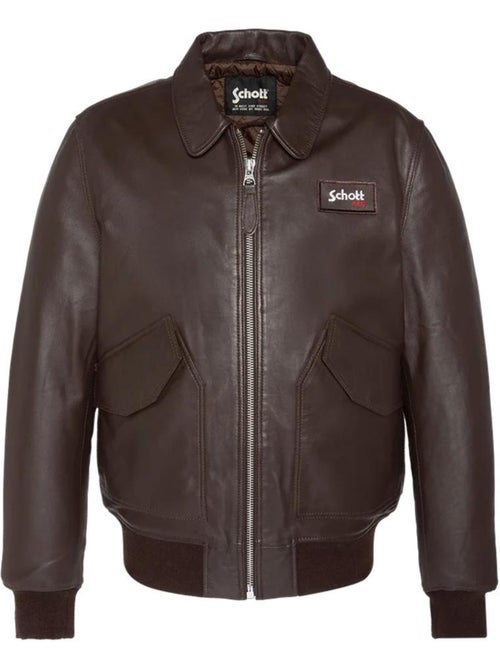 Blusão de couro marrom para homem schott lcjet - Kiabi
