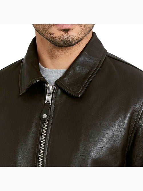Blusão de couro marrom para homem schott piloto - Kiabi