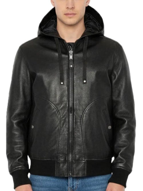 Blusão de couro preto com capuz para homem schott lchood - Kiabi Blusão de couro preto com capuz para homem schott lchood - Kiabi