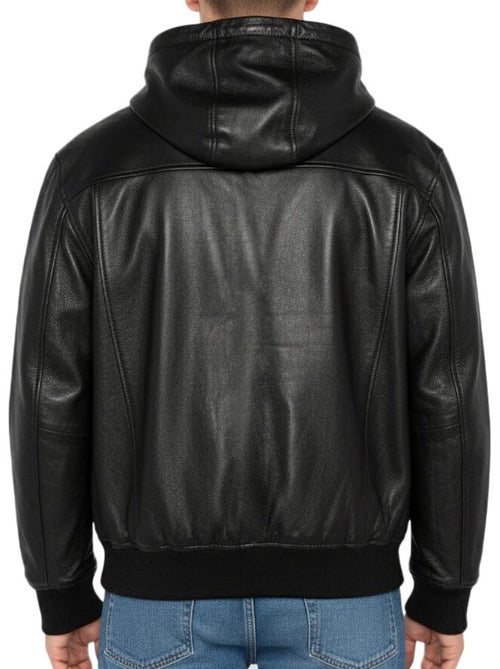 Blusão de couro preto com capuz para homem schott lchood - Kiabi Blusão de couro preto com capuz para homem schott lchood - Kiabi