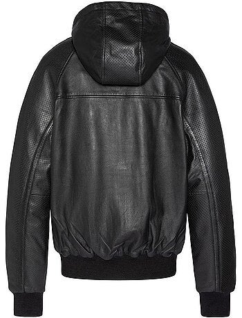 Blusão de Couro Preto para Homem Schott com Capuz