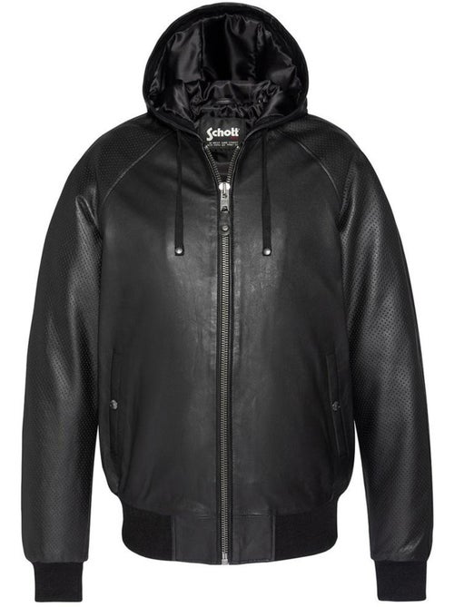 Blusão de couro preto para homem schott com capuz - Kiabi Blusão de couro preto para homem schott com capuz - Kiabi