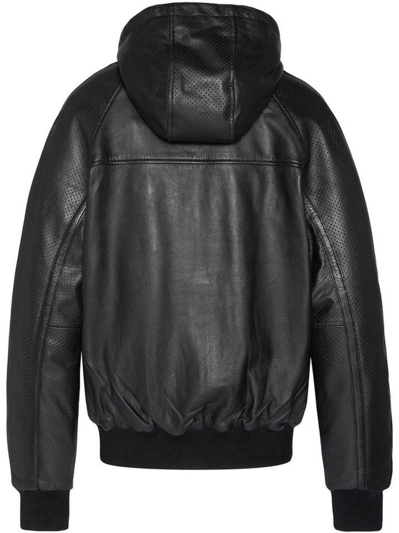 Blusão de Couro Preto para Homem Schott com Capuz Preto - Kiabi