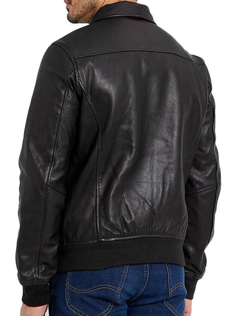 Blusão de Couro Preto para Homem Schott Estilo Piloto Preto - Kiabi