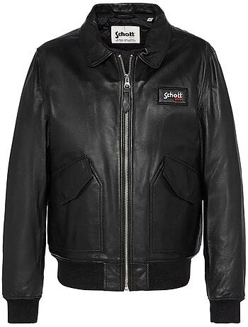 Blusão de Couro Preto para Homem Schott LCJET