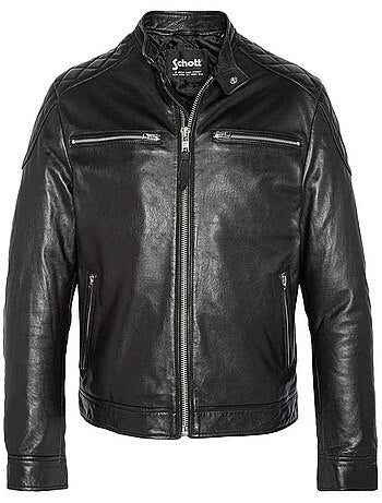 Blusão de couro preto para homem schott lcleo