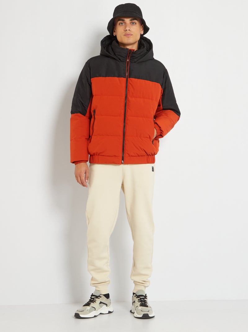 Blusão de penas acolchoado color-block LARANJA - Kiabi