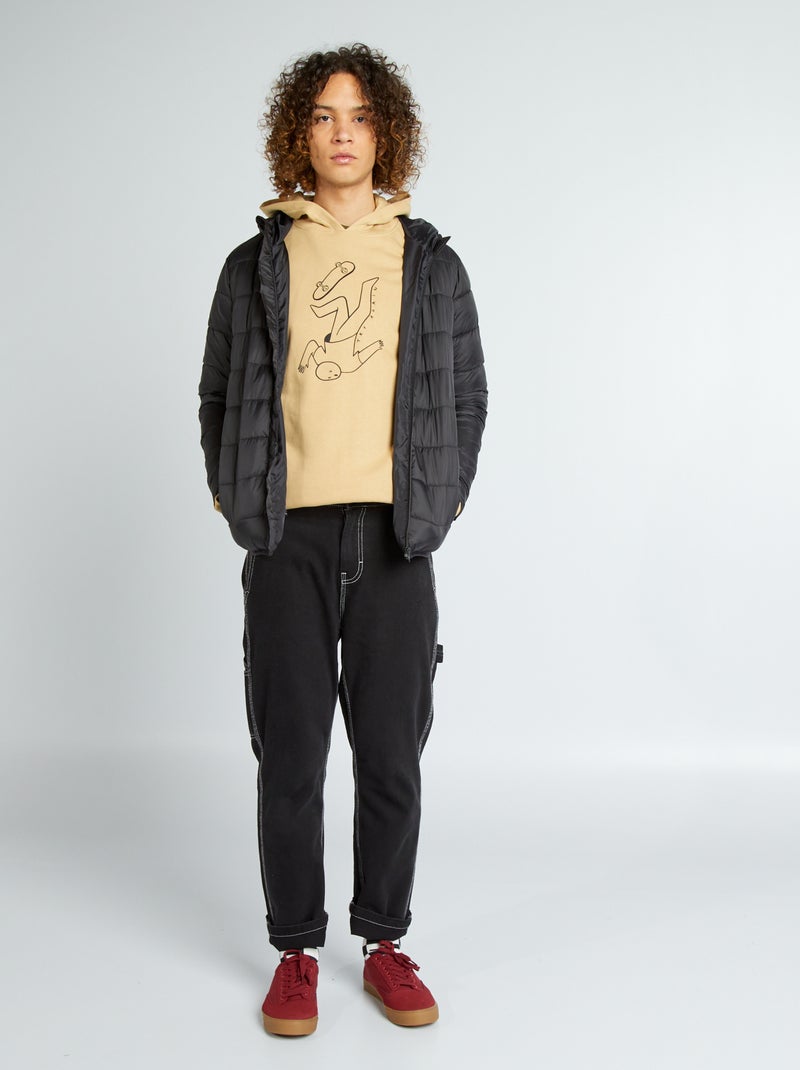 Blusão de penas acolchoado com capuz PRETO - Kiabi