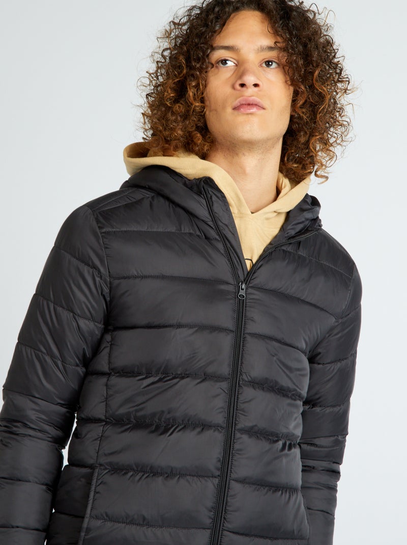 Blusão de penas acolchoado com capuz PRETO - Kiabi