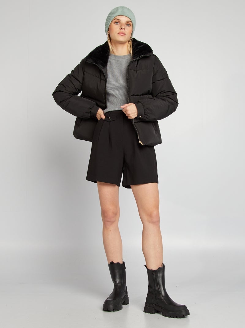 Blusão de penas acolchoado com gola subida Preto - Kiabi