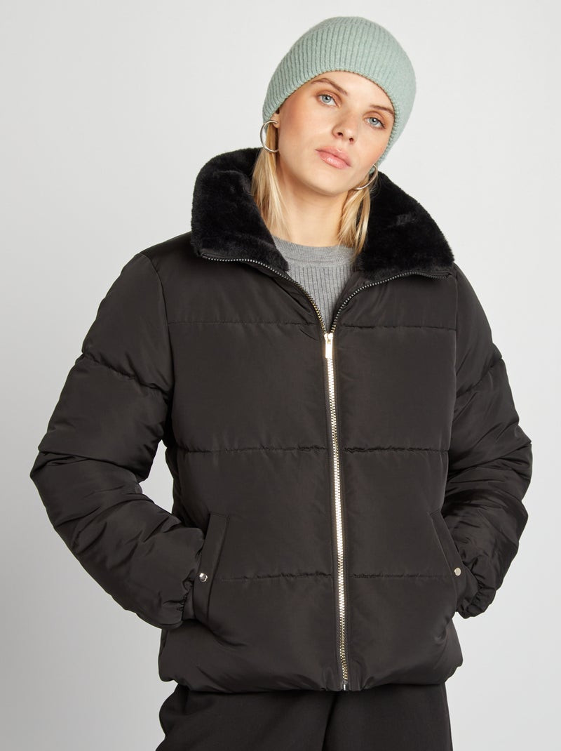 Blusão de penas acolchoado com gola subida Preto - Kiabi