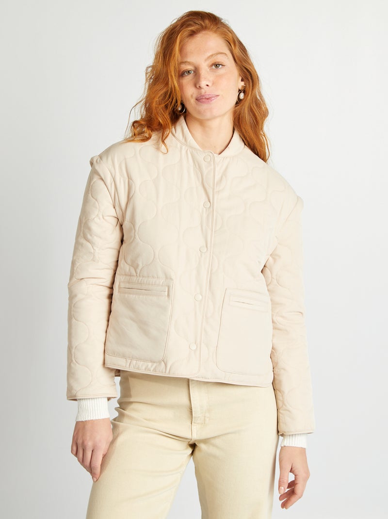 Blusão de penas acolchoado com mangas amovíveis BEGE - Kiabi