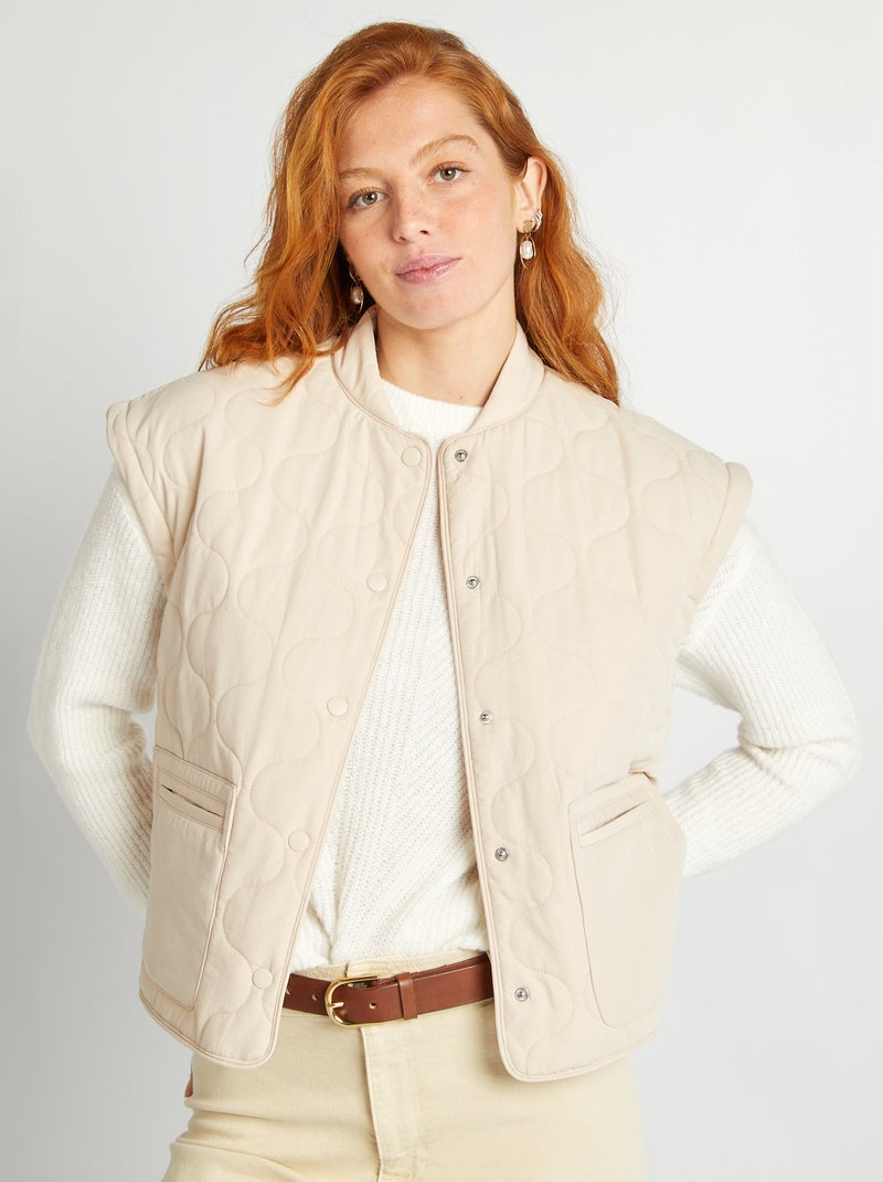 Blusão de penas acolchoado com mangas amovíveis BEGE - Kiabi