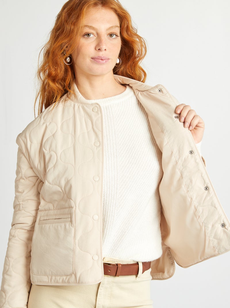 Blusão de penas acolchoado com mangas amovíveis BEGE - Kiabi