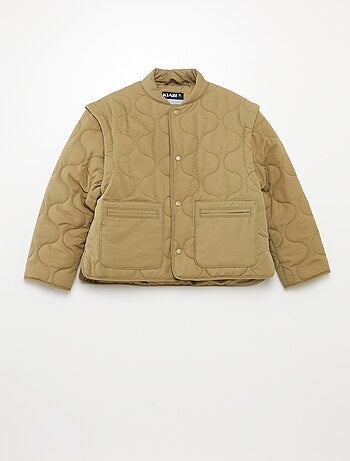 Blusão de penas acolchoado com mangas amovíveis