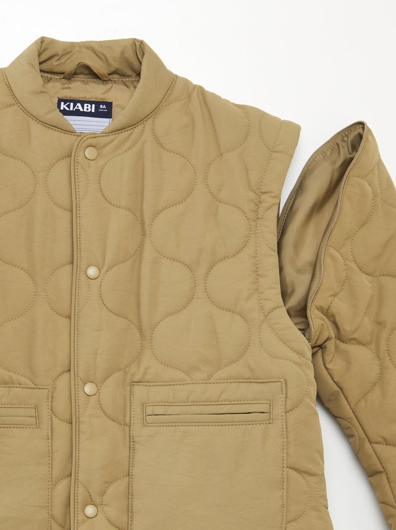 Blusão de penas acolchoado com mangas amovíveis CAQUI - Kiabi