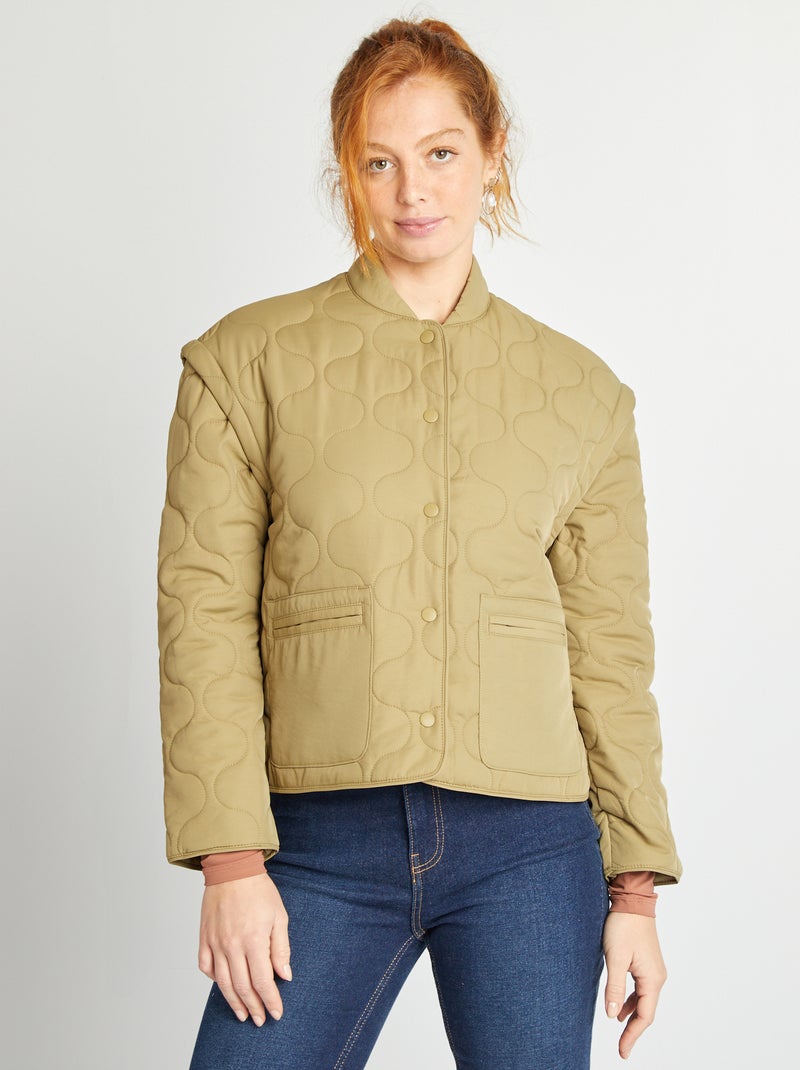 Blusão de penas acolchoado com mangas amovíveis CAQUI - Kiabi