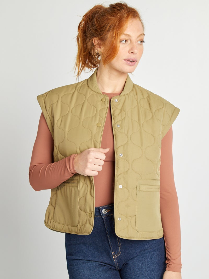 Blusão de penas acolchoado com mangas amovíveis CAQUI - Kiabi