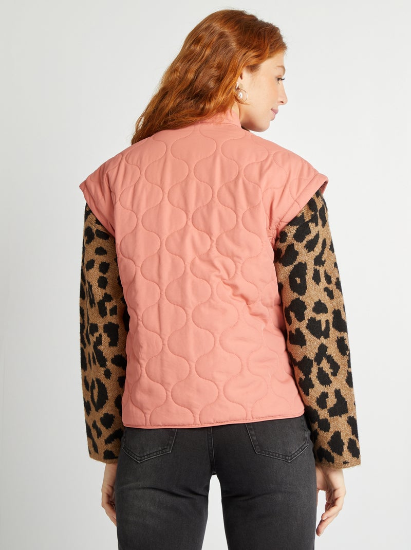 Blusão de penas acolchoado com mangas amovíveis ROSA - Kiabi