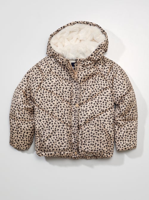 Blusão de penas com capuz e estampado 'leopardo' - Kiabi