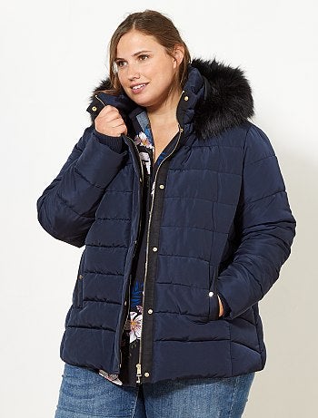 Blusão de penas com fecho com capuz e pelo falso - Kiabi