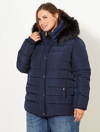 Blusão de penas com fecho com capuz e pelo falso - Kiabi