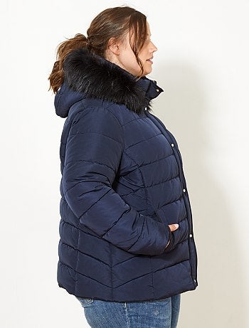 Blusão de penas com fecho com capuz e pelo falso - Kiabi