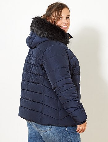 Blusão de penas com fecho com capuz e pelo falso - Kiabi